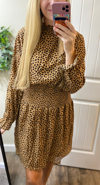 Camel Dot Smocked Dress
