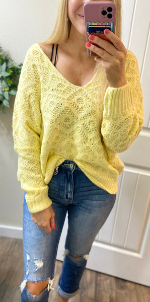 Yellow V-Neck Soft On/Off Shoulder Sweater