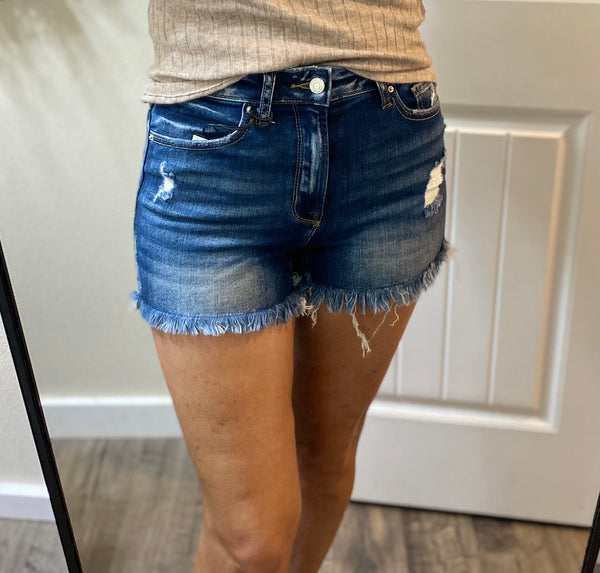 Dark or Midwash Fray Denim Shorts