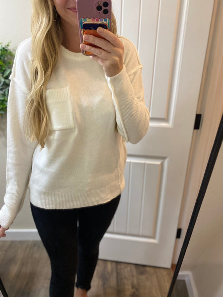 Ivory Melange Hi-Low Round Neck Sweater