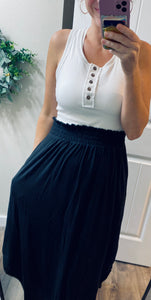 Black Smocked Maxi Side Slit Skirt