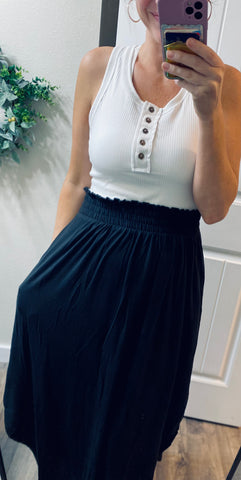 Black Smocked Maxi Side Slit Skirt