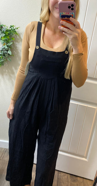 Black Wide Leg Overalls
