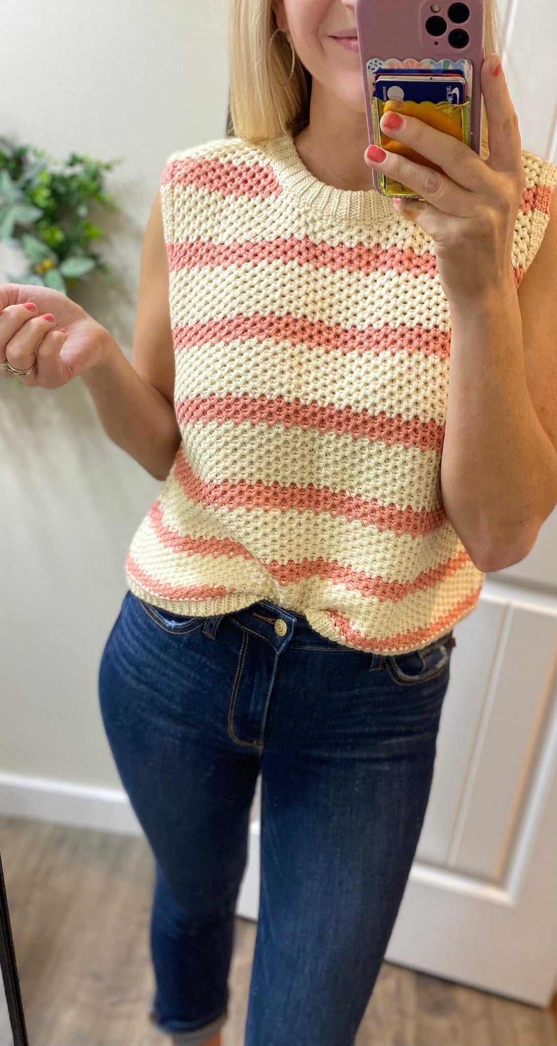 Stripe Sweater Sleeveless Top