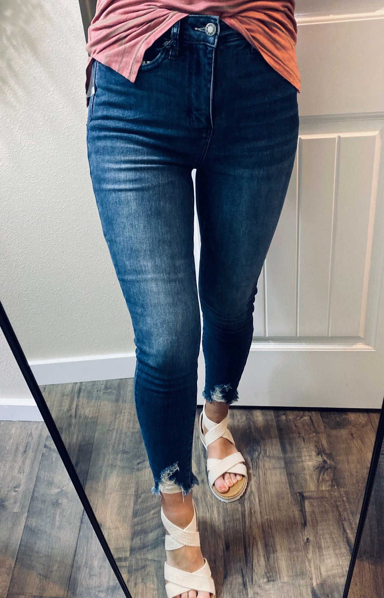 Darkwash Judy Blue Tummy Control Distressed Hem Denim