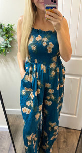 Teal Floral Jumpsuit