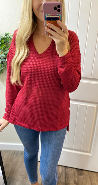 Red Notch Waffle Long Sleeve