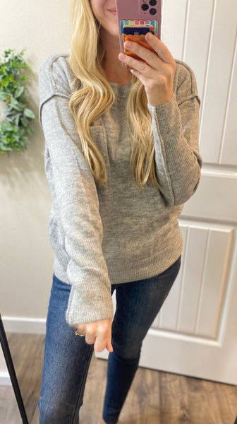 Grey Melange Hi-Low Round Neck Sweater