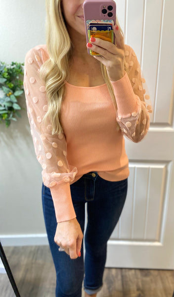 Peach Dot Sleeve Long Sleeve Blouse