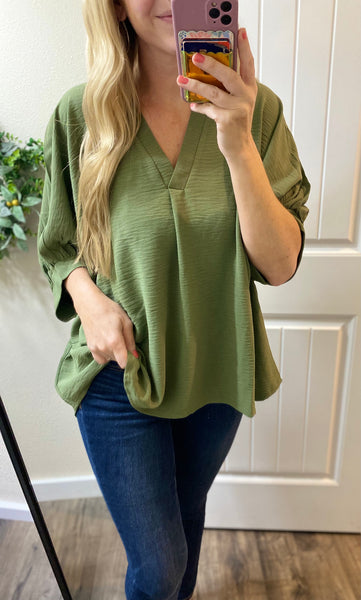 Woven Puff 1/2 Sleeve Blouse