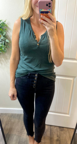 Evergreen Ribbed Button Henley Tank