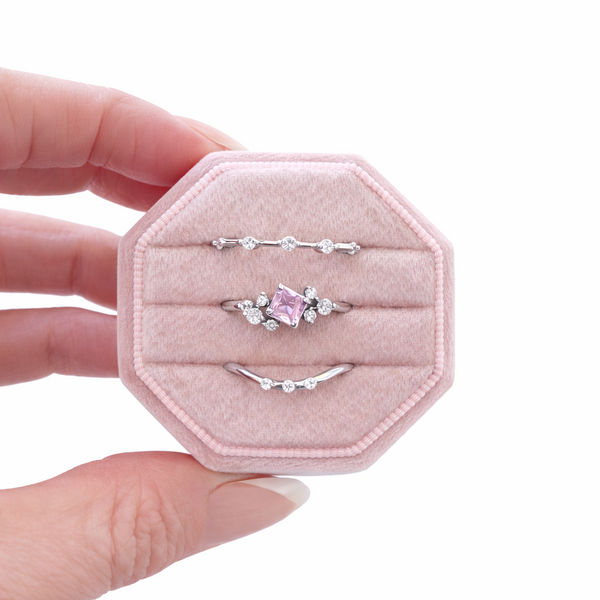 Blush Bloom Dainty 3 Piece Ring Stack- Silver