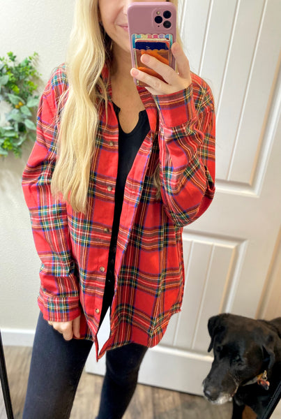 Red Christmas Plaid Button Up
