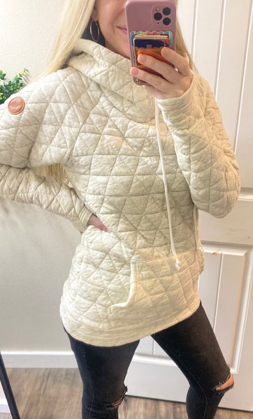 White Geometric Quilted Hoodie