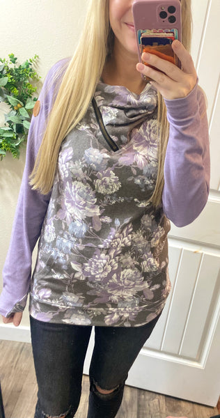 Purple Floral Cowlzip Sweatshirt