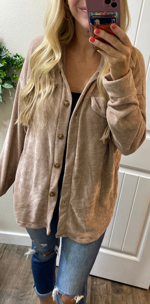 Chenille Button Shacket in Mocha