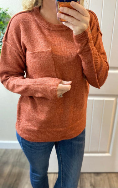 Melange Hi-Low Round Neck Sweater