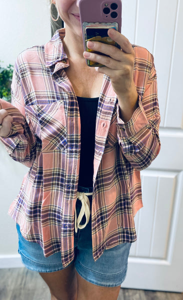 G & L Pink Plaid Button Up