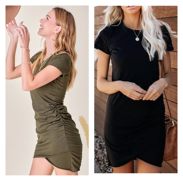 Tulip Short Sleeve Ruched Dress