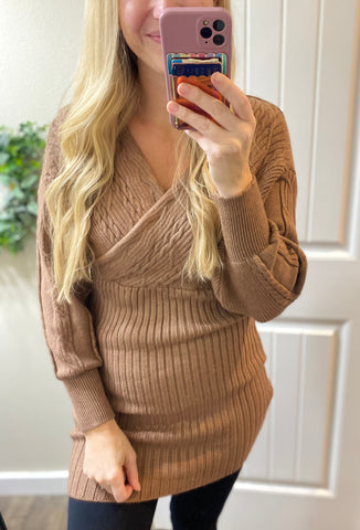 Brown Cableknit Sweater Tunic