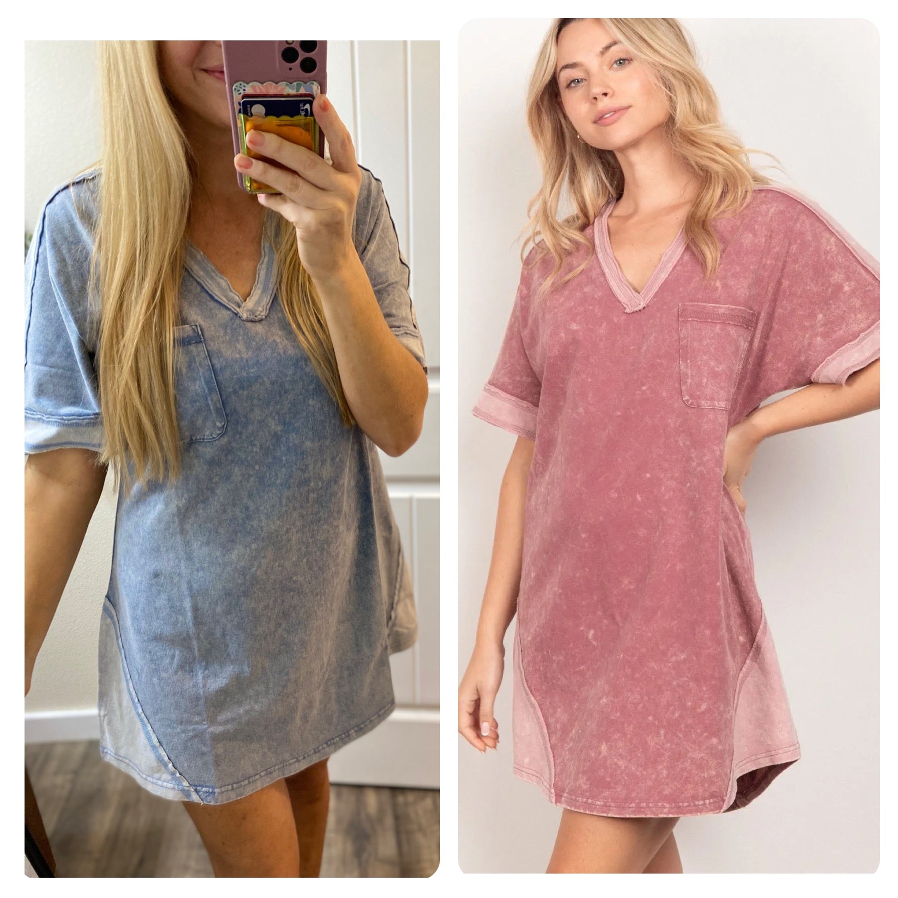 Mineral Wash V Notch T-Shirt Dress