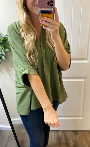 Woven Puff 1/2 Sleeve Blouse