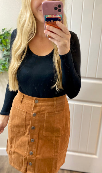 Camel Button Up Corduroy Skirt