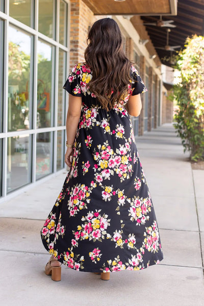 Black Floral Hi-Low Dress