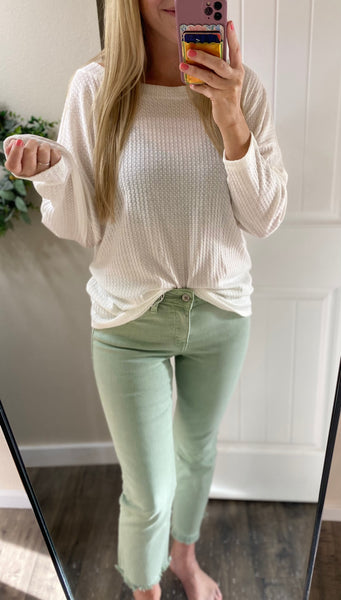 Vervet Mint Fray Hem Cropped Denim