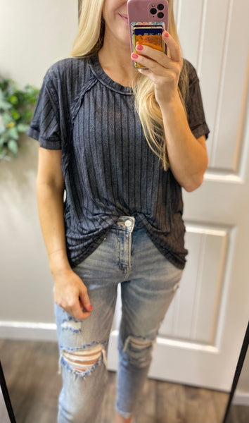 Mineral Wash Ribbed Dolman Top