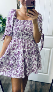 Purple Floral Ruffle Dress