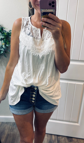 Sale! White Lace Detail Sleeveless Top