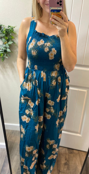 Teal Floral Jumpsuit