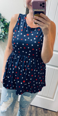 Navy Star Sleeveless Top