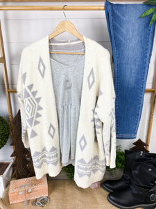 White/Grey Soft Plush Cardigan