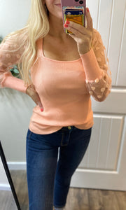 Peach Dot Sleeve Long Sleeve Blouse