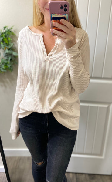 Melange Waffle V Long Sleeve