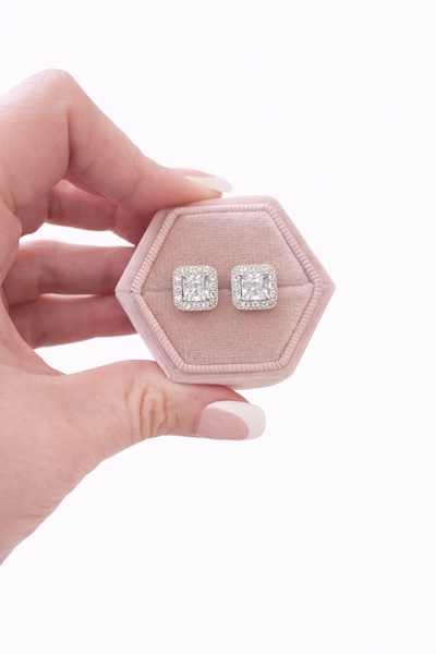 Olivia Emerald Halo Earrings in Crystal Clear