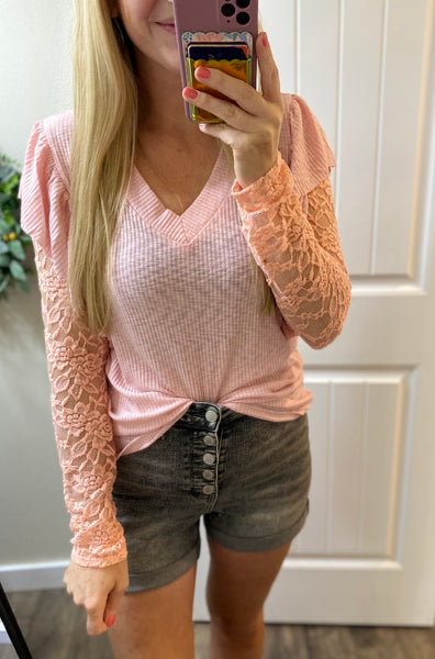 Pink Ruffle Lace Long Sleeve