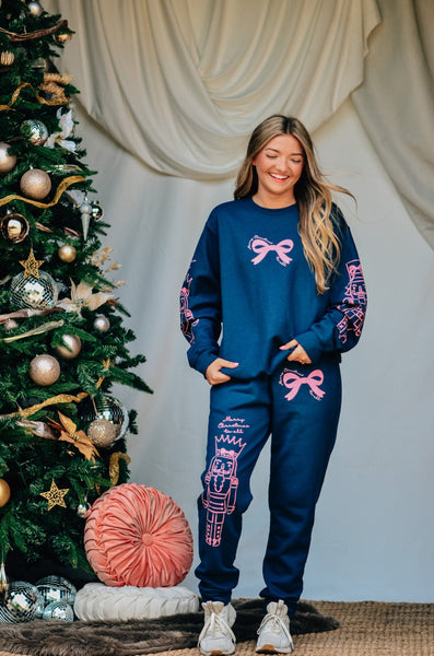 Nutcracker Bows Navy Joggers