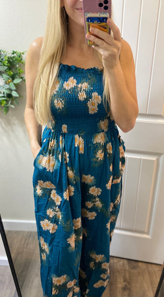 Teal Floral Jumpsuit