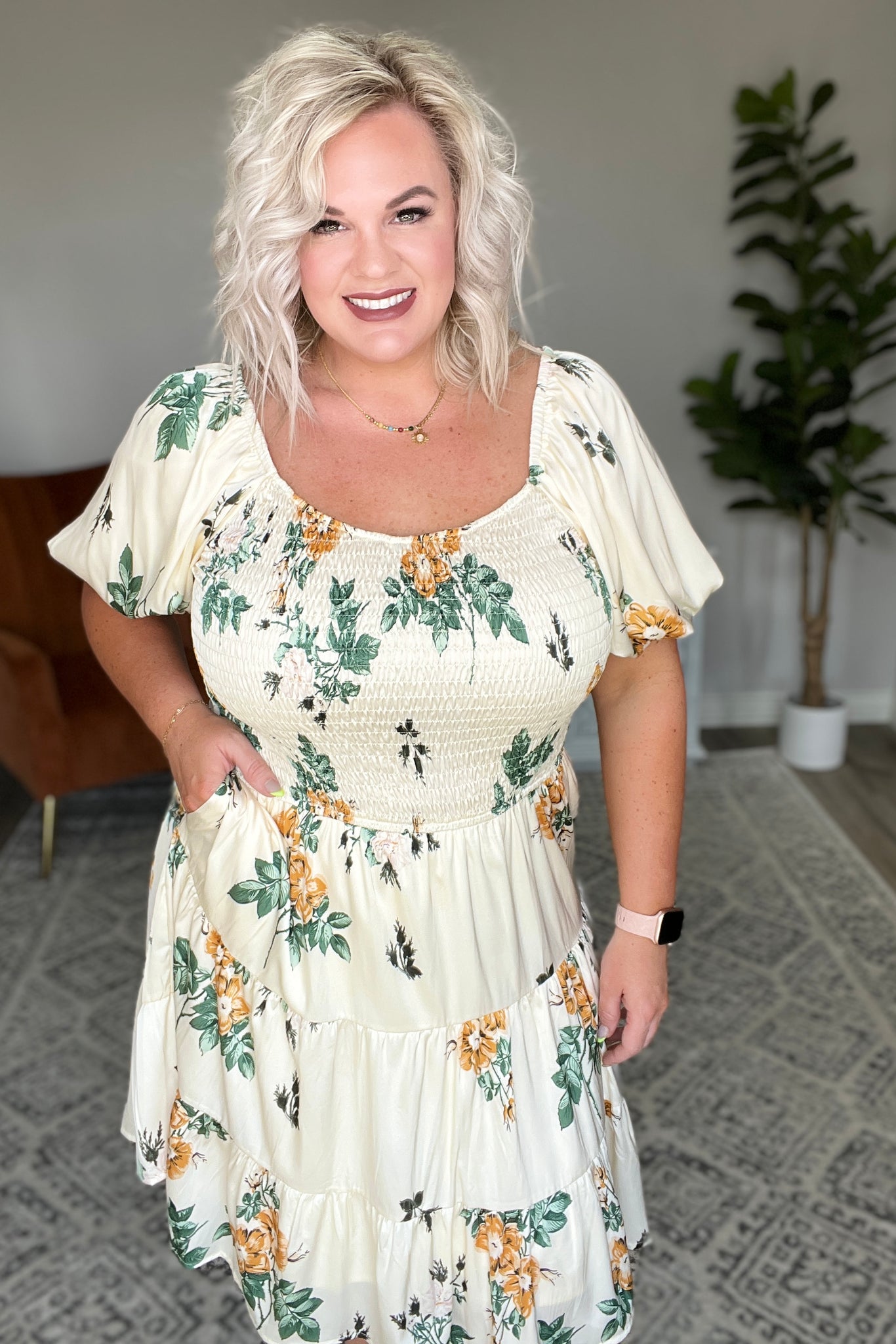 Cream Floral Dress