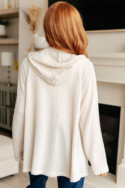 Waffle-Knit Hooded Pullover in Ecru