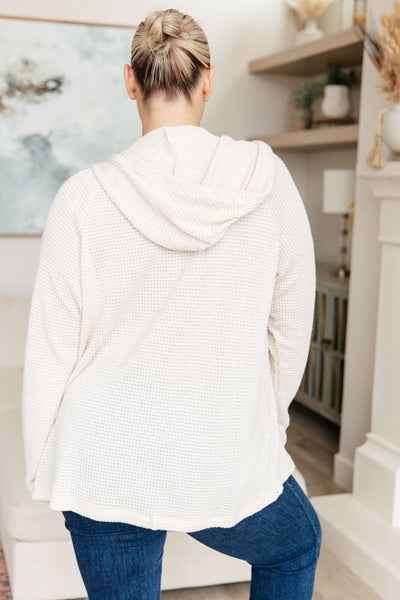 Waffle-Knit Hooded Pullover in Ecru