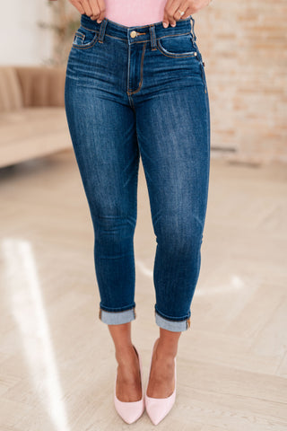Judy Blue Mid Rise Dark Cuffed Crop Skinny Denim