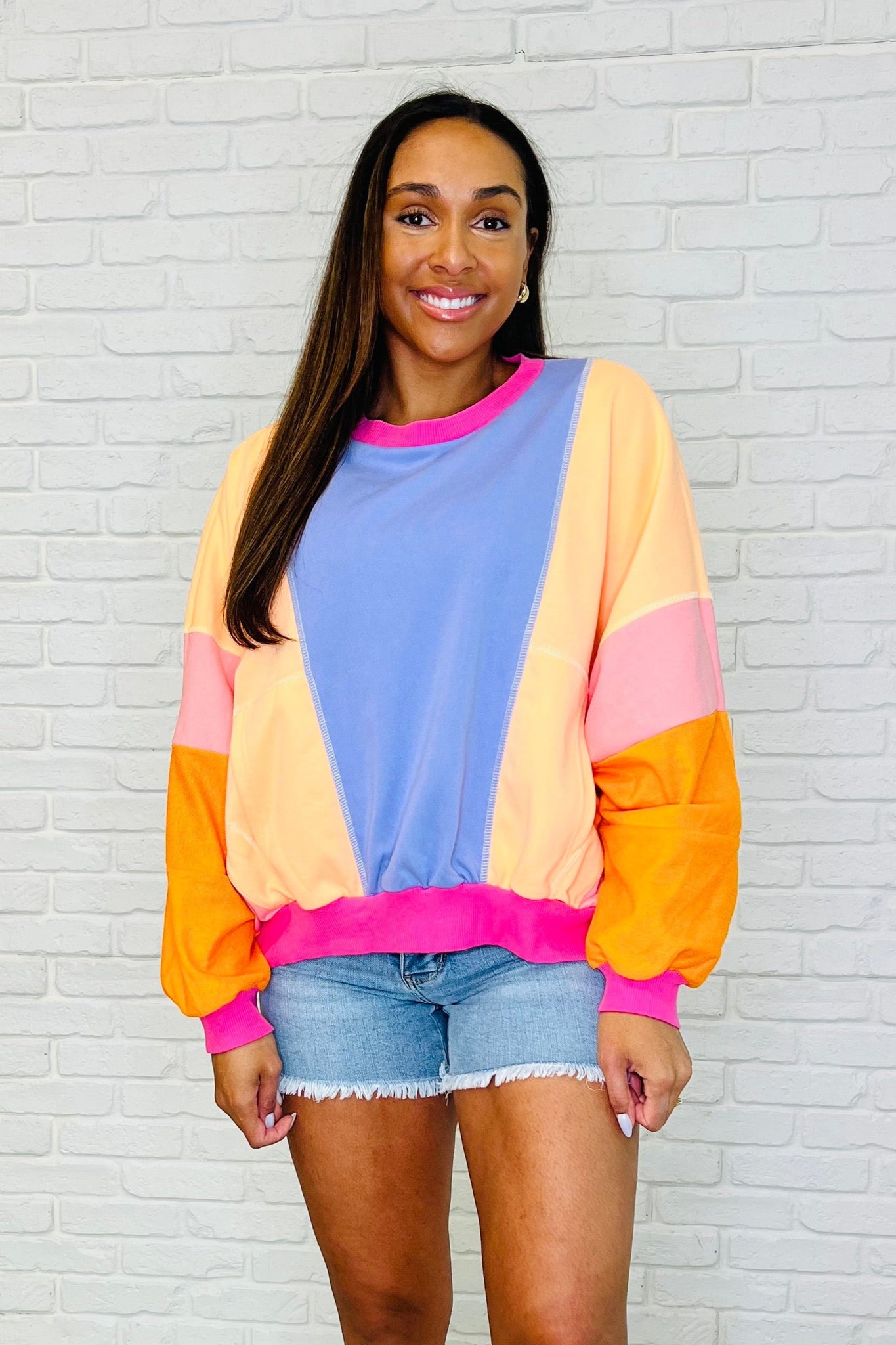 Blockbuster Color Block Pullover in Muted
