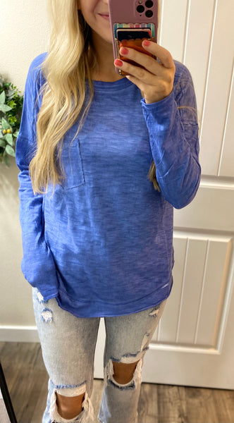 Blue Boatneck Long Sleeve Top