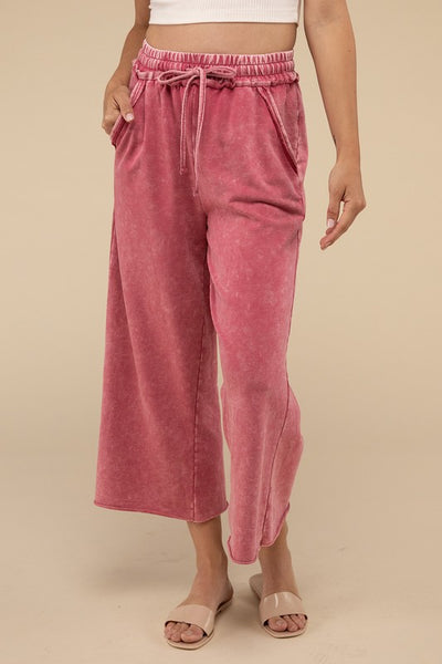 French Terry Acid Wash Crop Pants