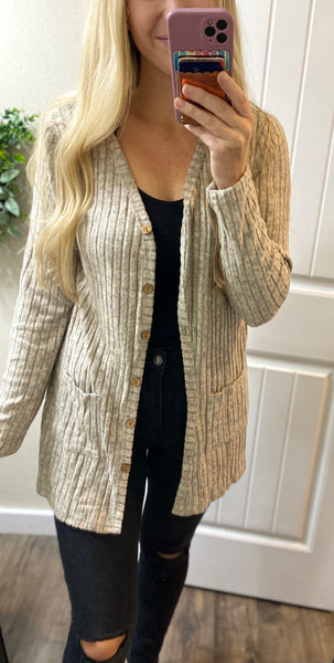 Brushed Ribbed Button Cardigan