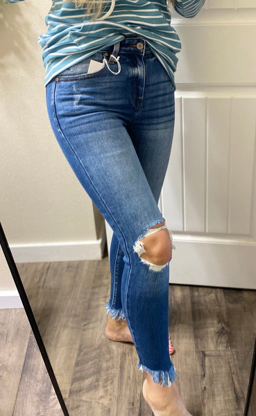 Kancan Distressed Hem/Knee Darkwash Denim